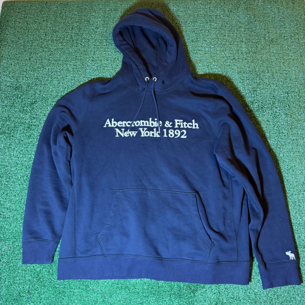 Abercrombie & Fitch Mens XXL Navy Blue Soft Fleece Embroidered Logo Hoodie